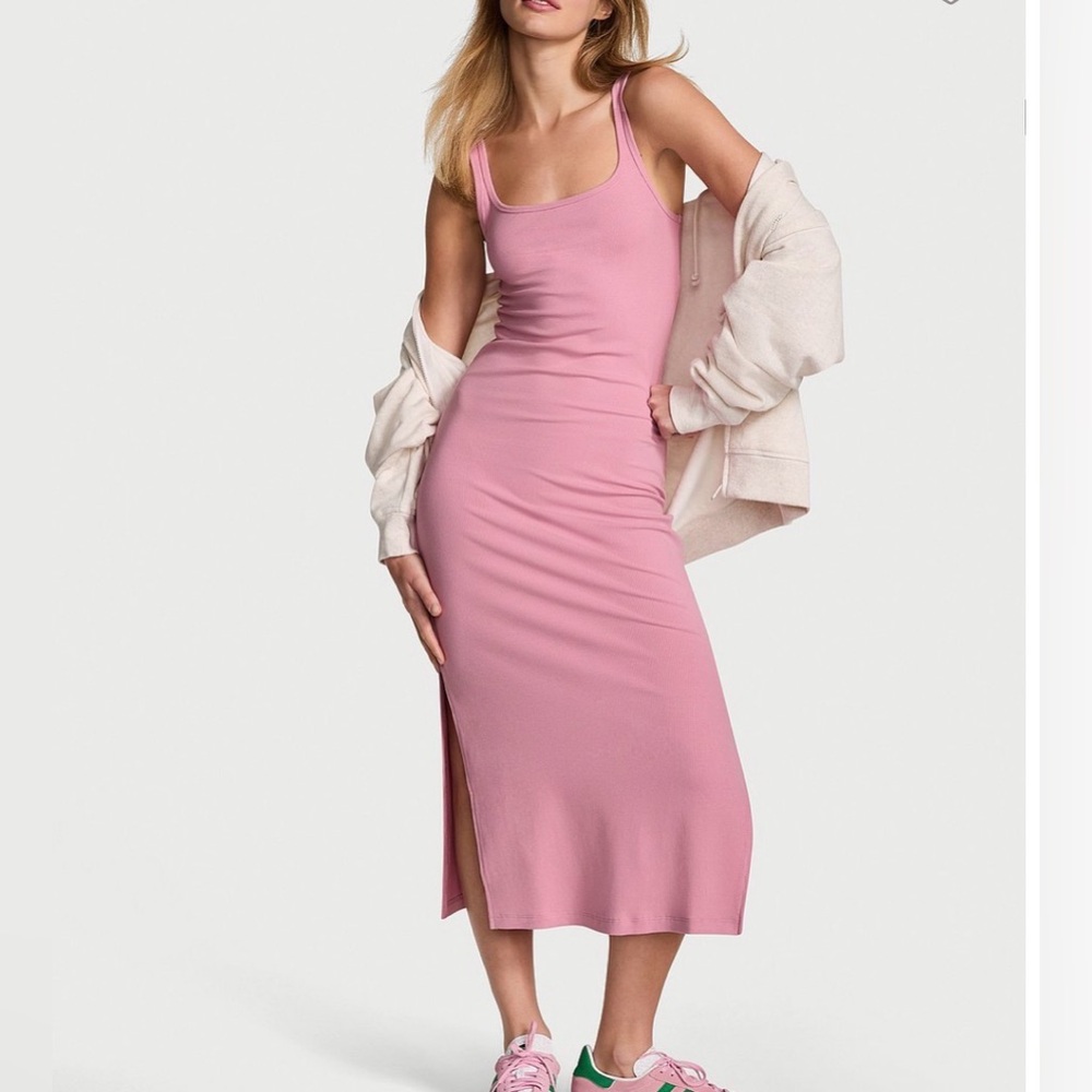 PINK Victoria Secret Soft Ribbed Bodycon Midi Dress